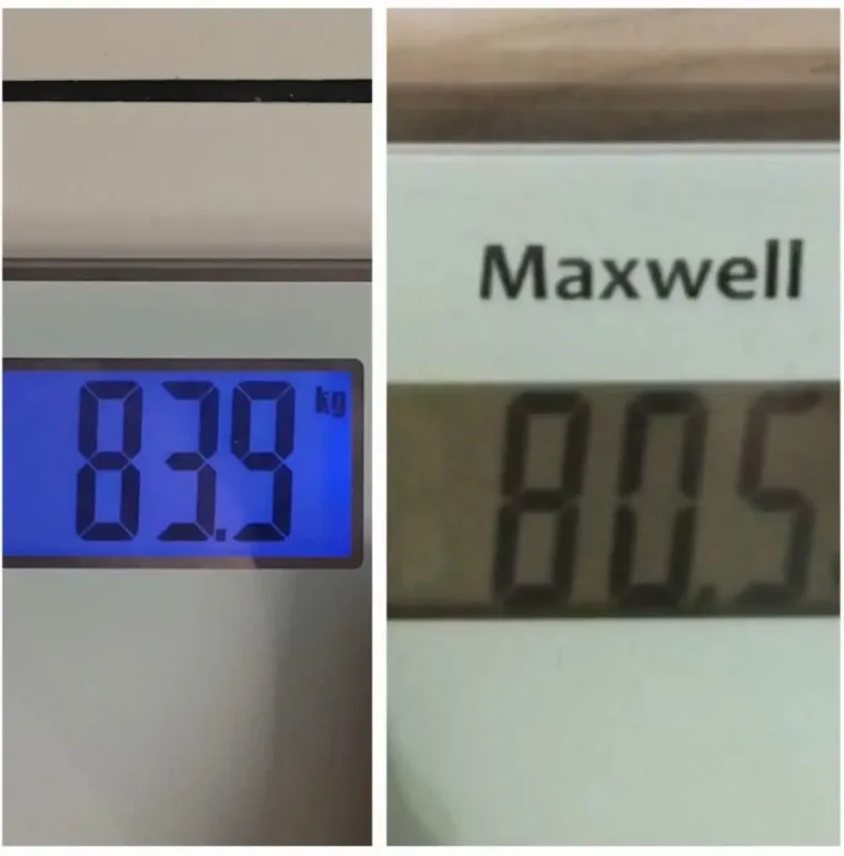 Весы участницы: 83,9 и 80,5 кг